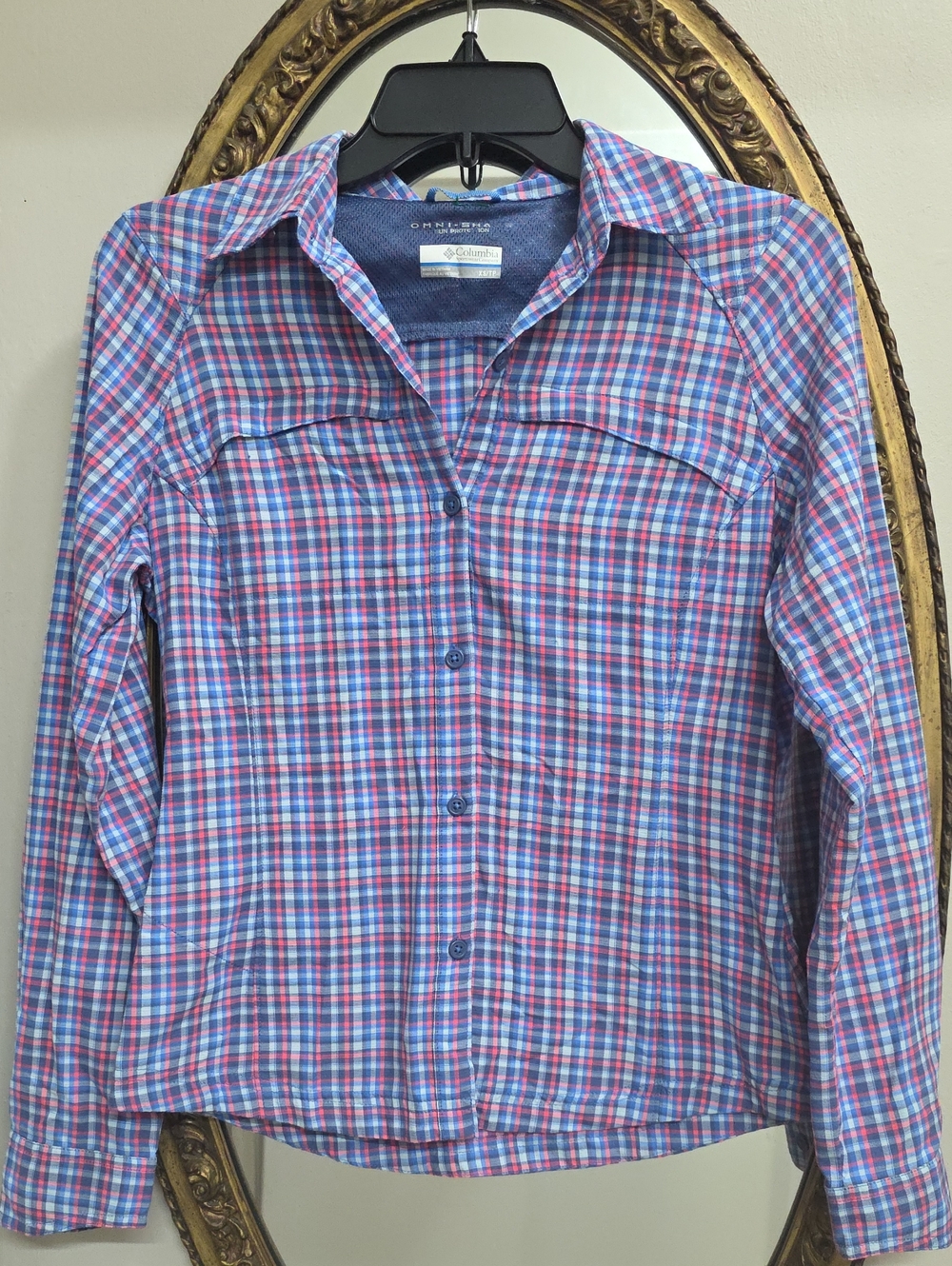 Columbia Sportswear Omni Shade Sun Protection Womens Shirt Blue Pink Size XS